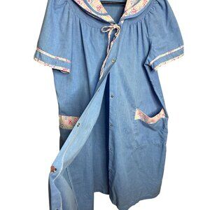 Carriage Court Blue House Dress Robe Duster Lounger Chambray Grandma Moo Moo